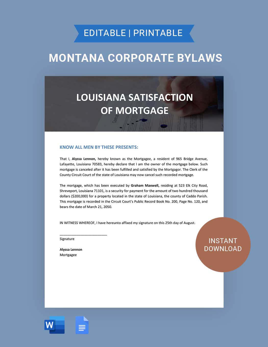 Louisiana Satisfaction of Mortgage Template