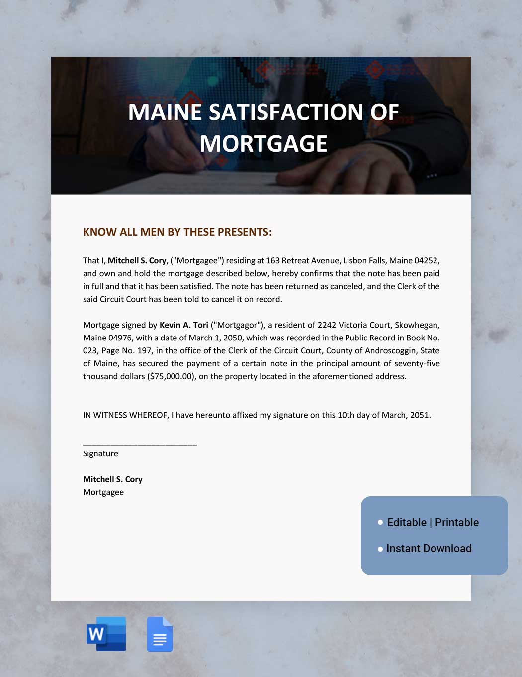 Maine Satisfaction Of Mortgage Template