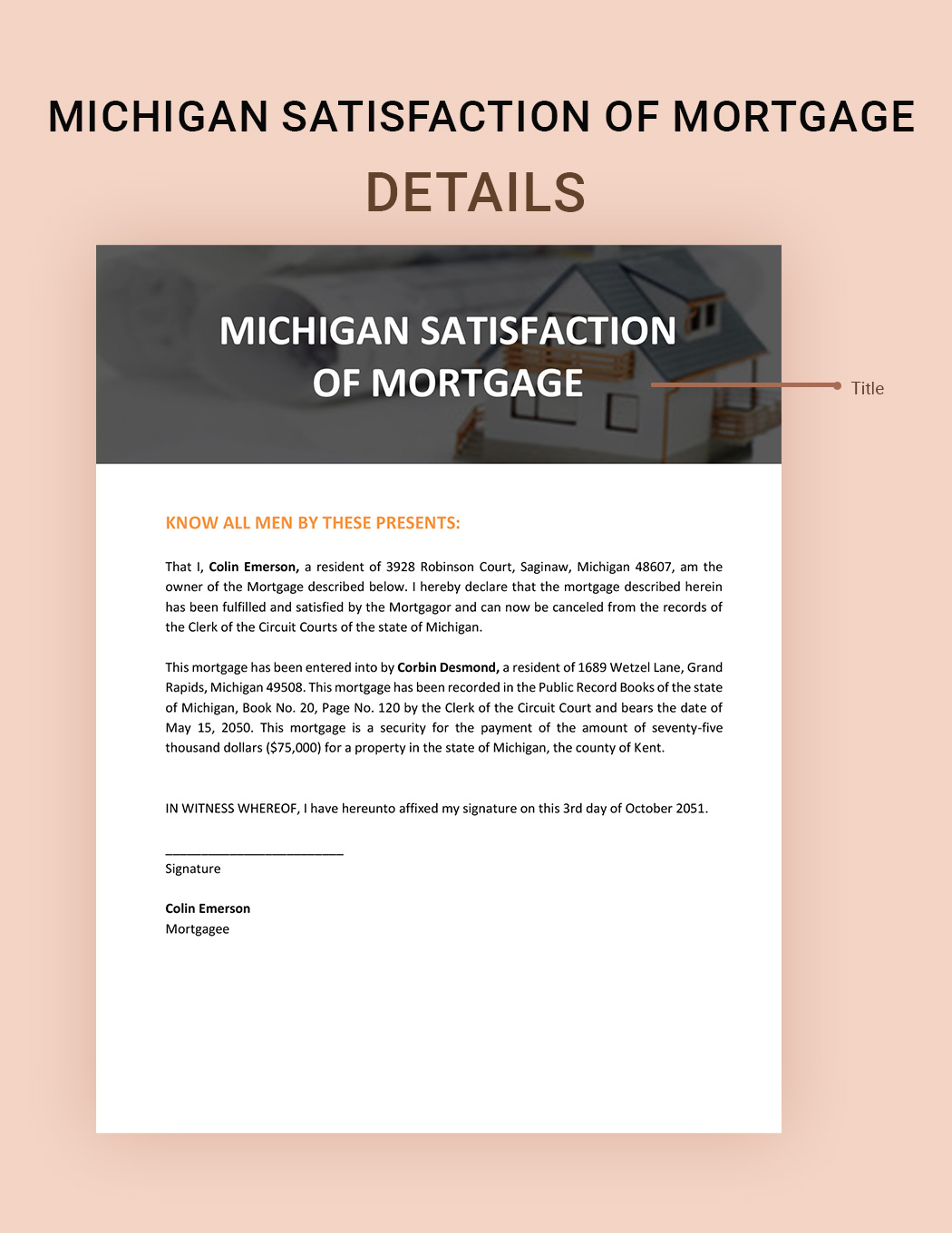 Michigan Satisfaction of Mortgage Template