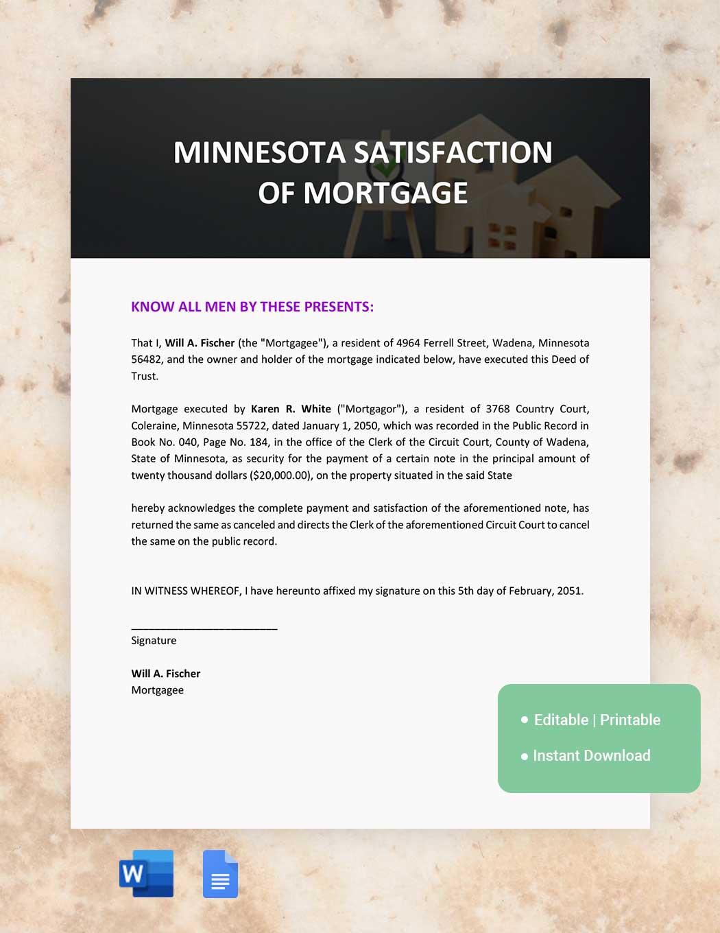 Minnesota Satisfaction Of Mortgage Template