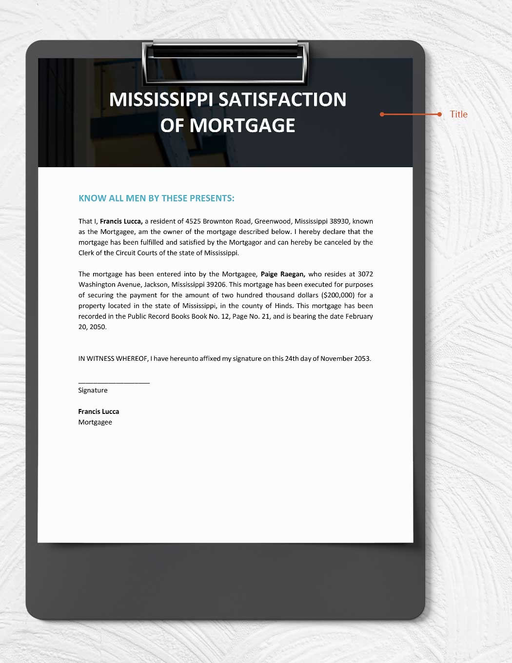 Mississippi Satisfaction Of Mortgage Template