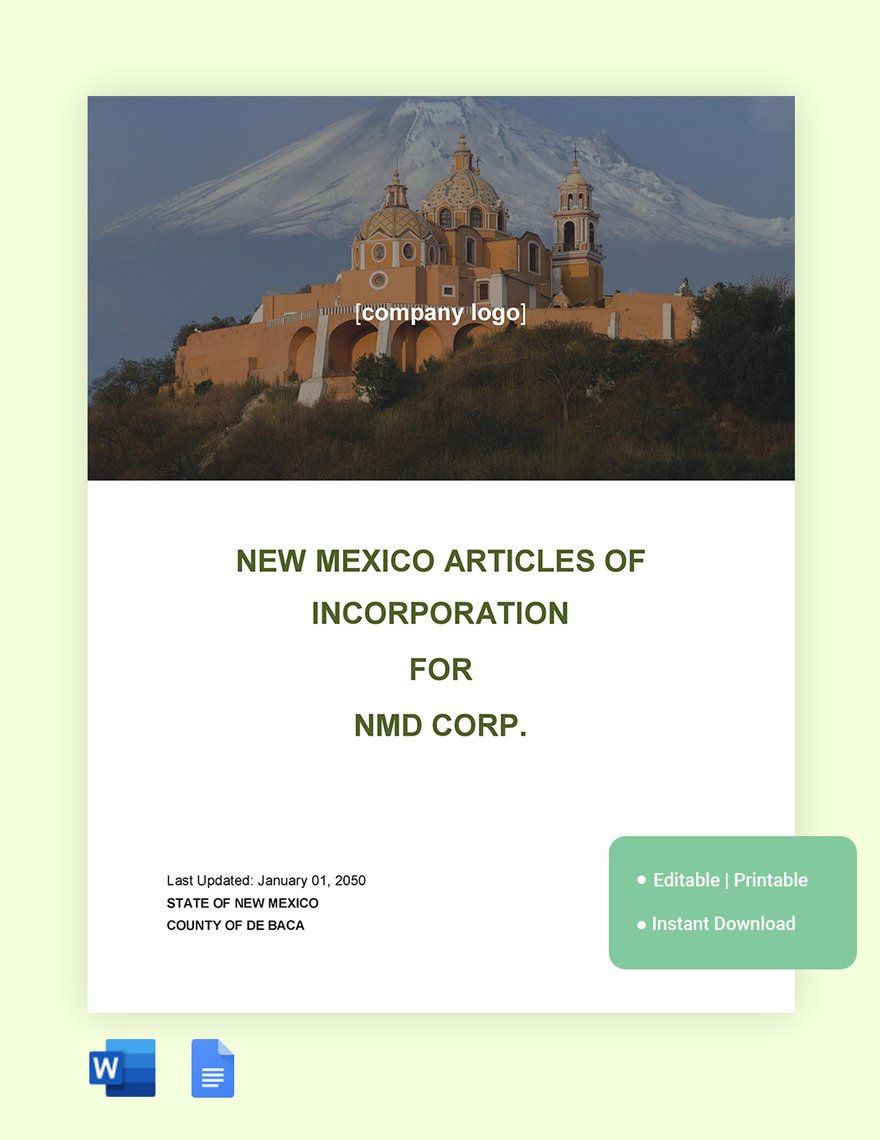 New Mexico Articles Of Incorporation Template in Word, Google Docs