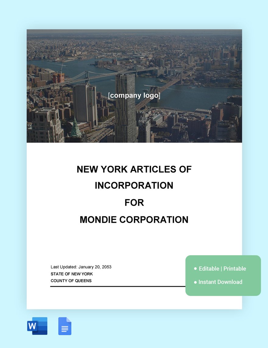 New York Articles Of Incorporation Template in Word, Google Docs