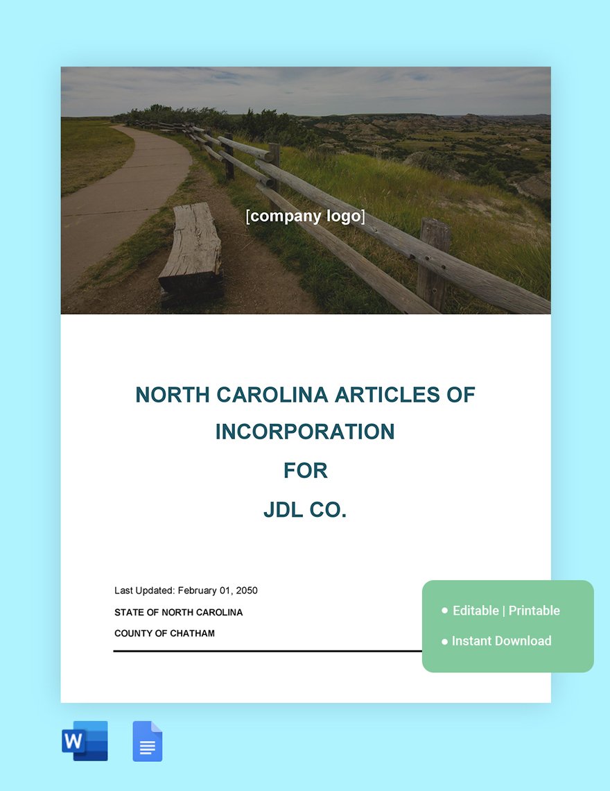 North Carolina Articles Of Incorporation Template in Word, Google Docs