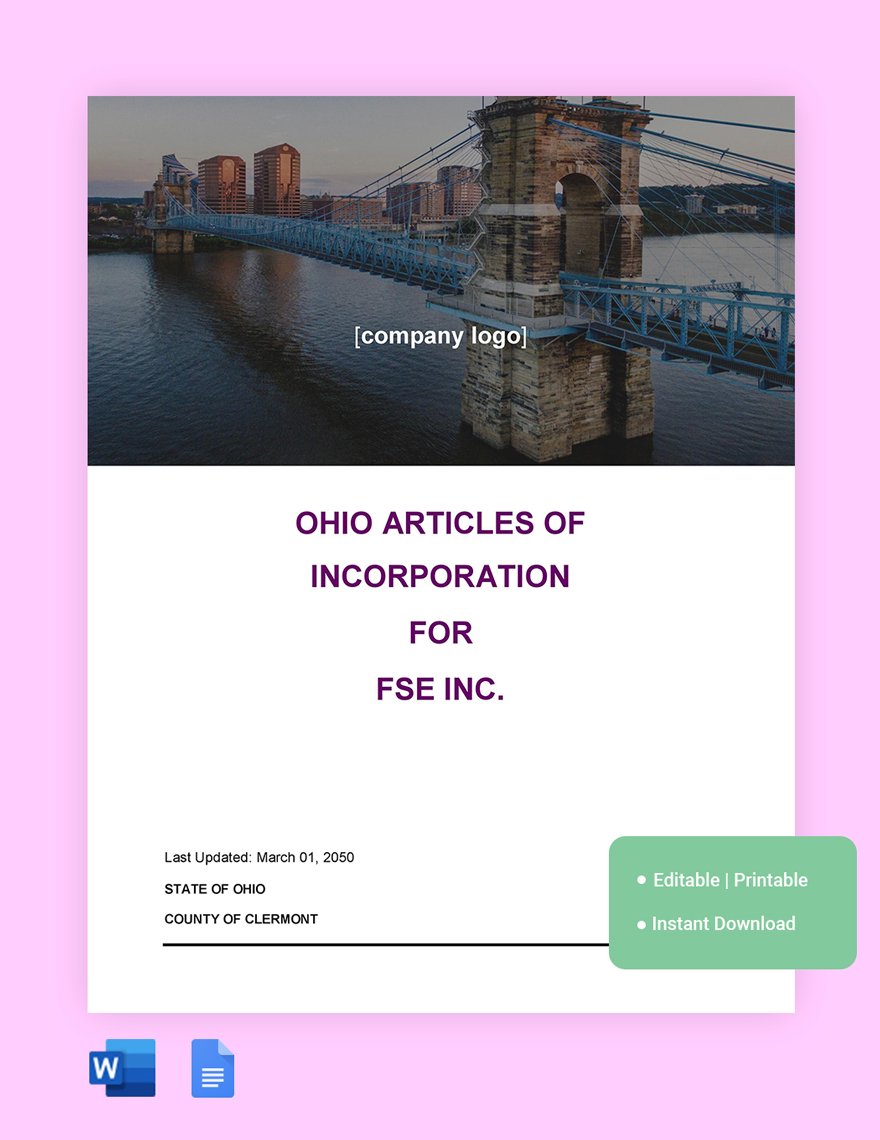 Ohio Articles Of Incorporation Template in Word, Google Docs
