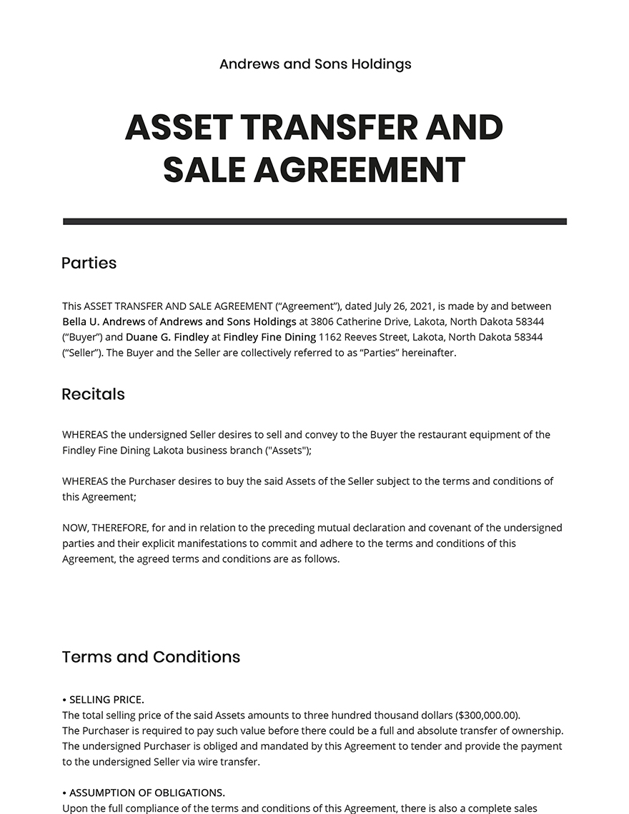 Asset Transfer and Sale Agreement Template