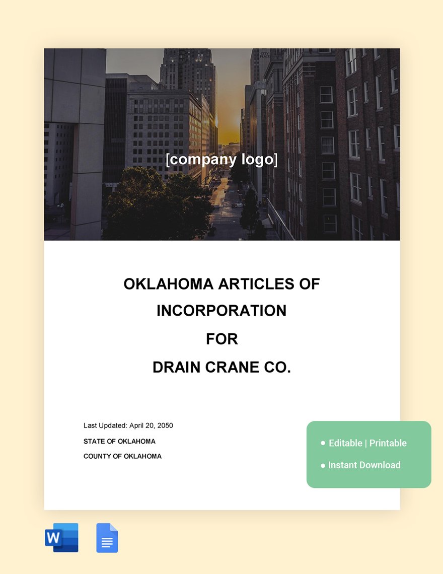 Oklahoma Articles Of Incorporation Template in Word, Google Docs