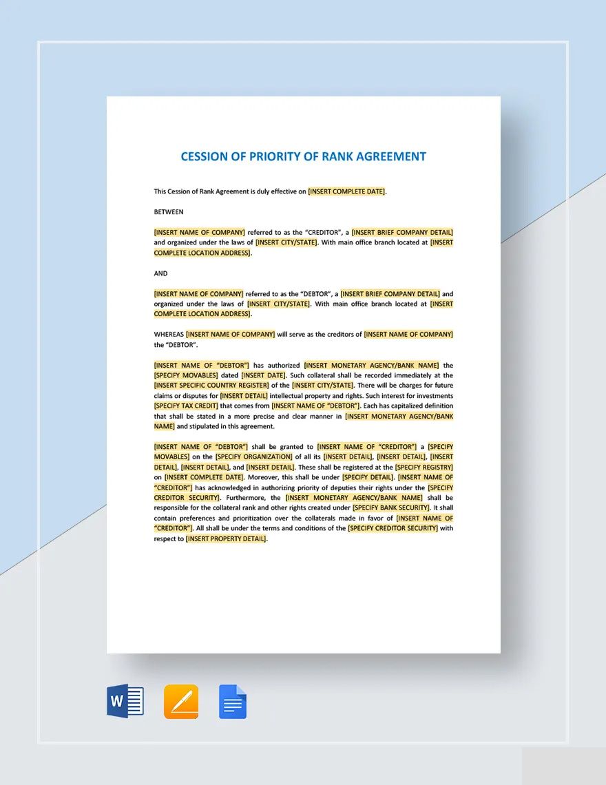 Cession of Priority of Rank Agreement Template in Word, Google Docs, Apple Pages