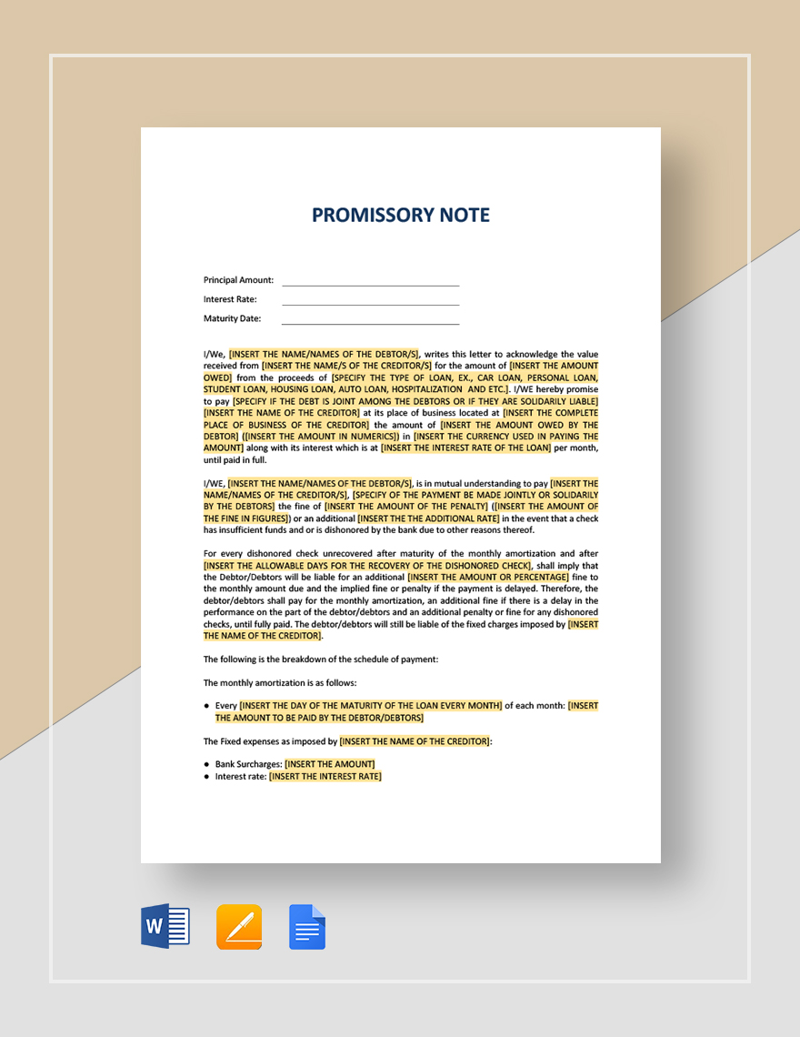 Promissory Note With Acknowledgement Template