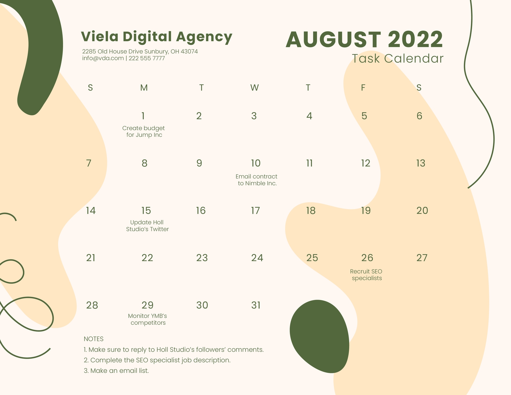 Free Blank August 2022 Calendar