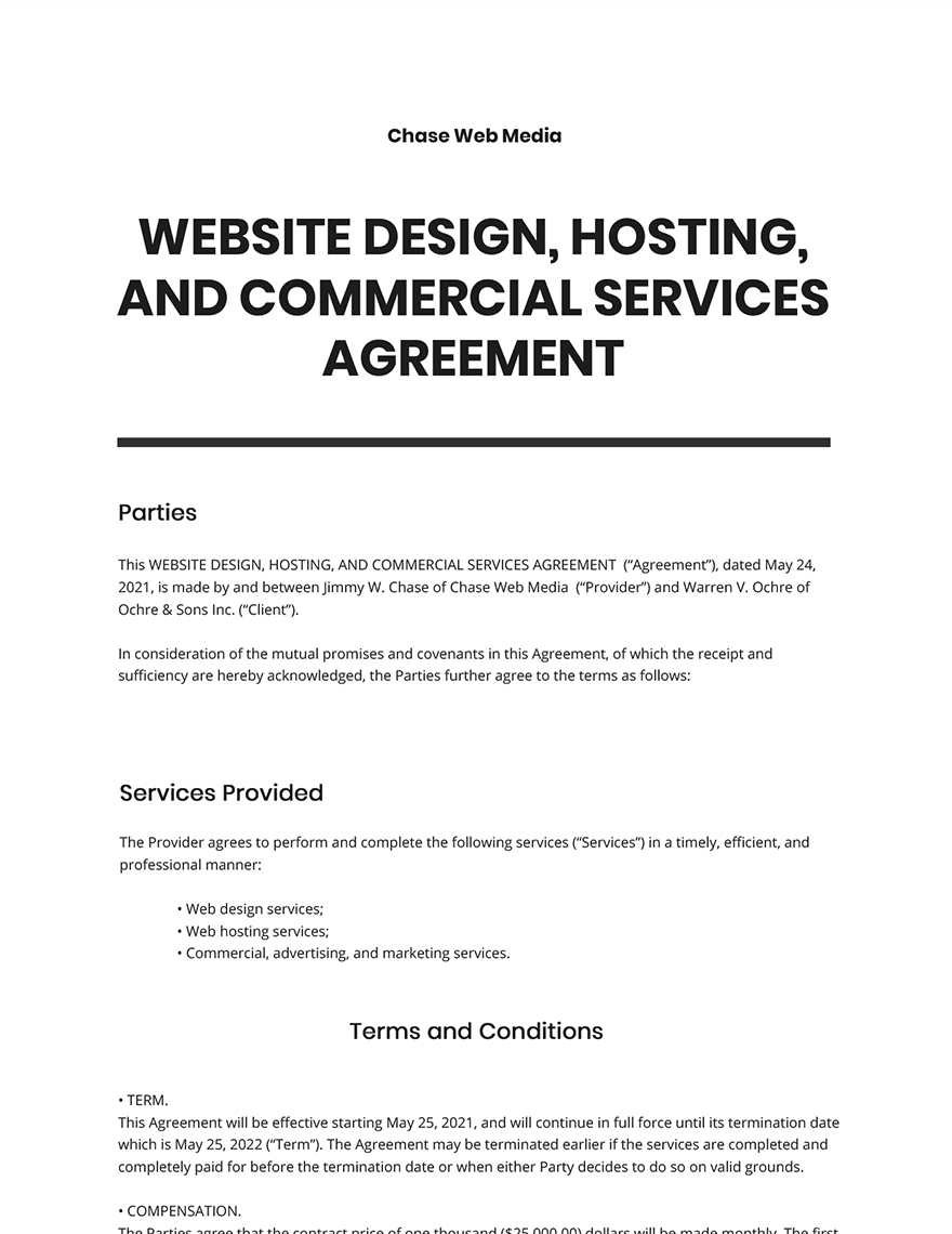 Website Design, Hosting and Commercial Services Agreement Template
