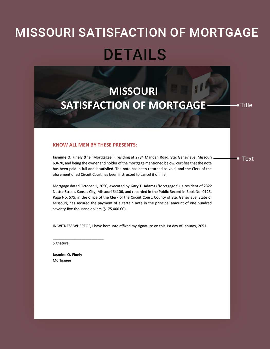 Missouri Satisfaction Of Mortgage Template