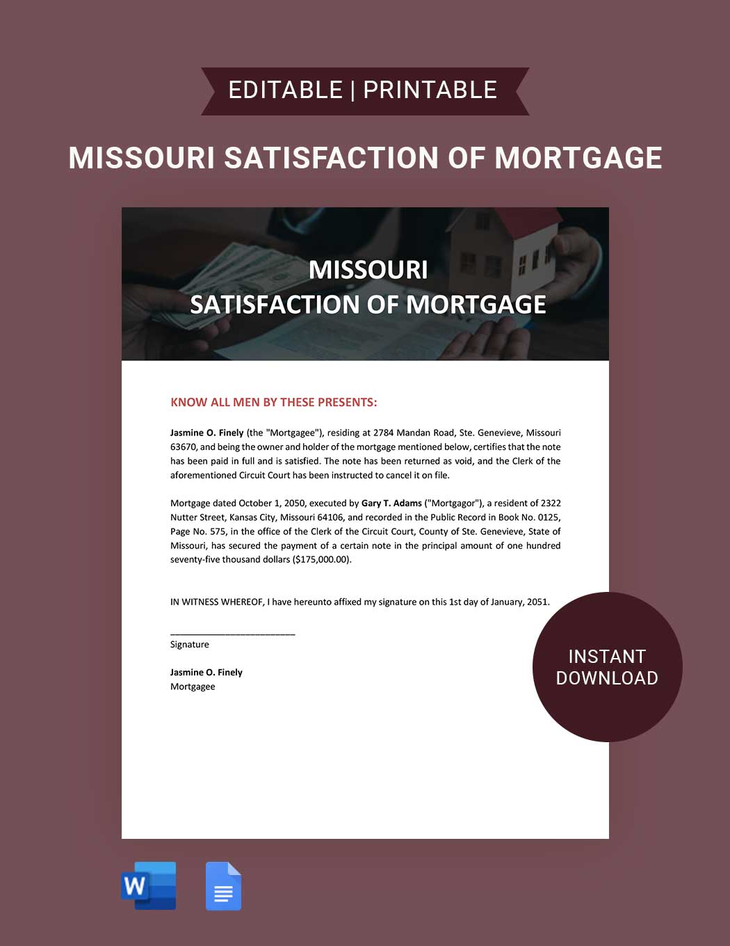 Missouri Satisfaction Of Mortgage Template