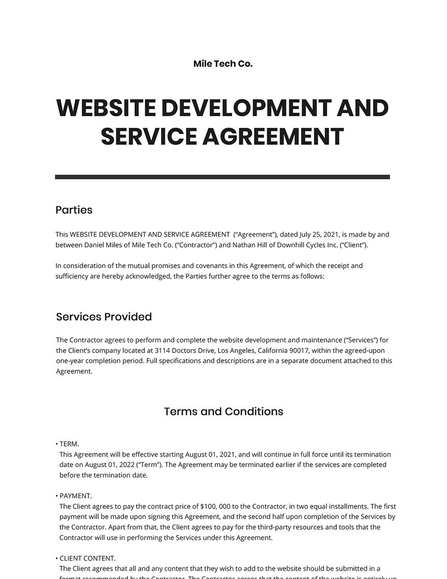 Website Development and Service Agreement Template