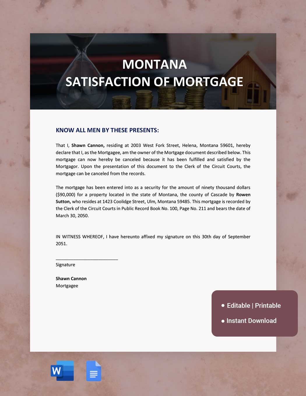 Montana Satisfaction Of Mortgage Template