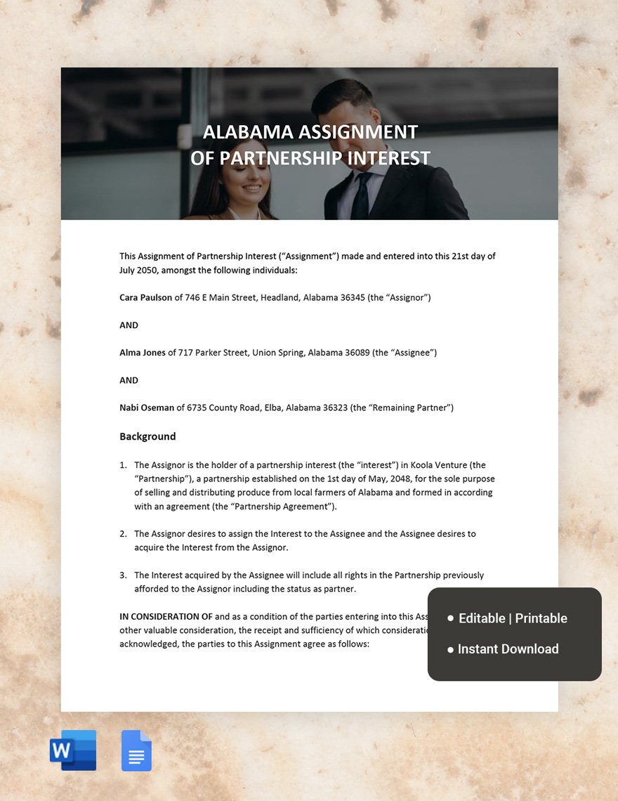Alabama Assignment Of Partnership Interest Template