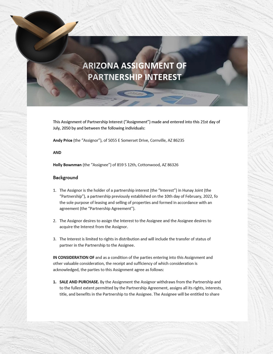 Arizona Assignment Of Partnership Interest Template