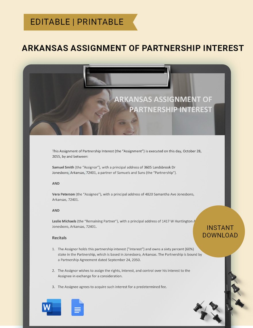 Arkansas Assignment Of Partnership Interest Template