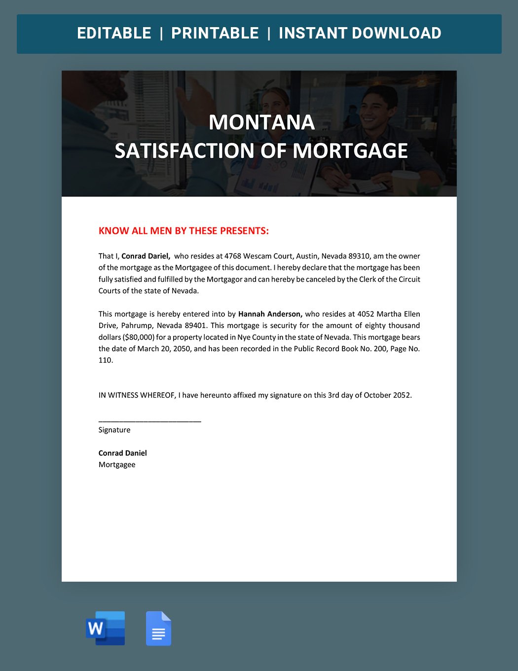 Nevada Satisfaction Of Mortgage Template
