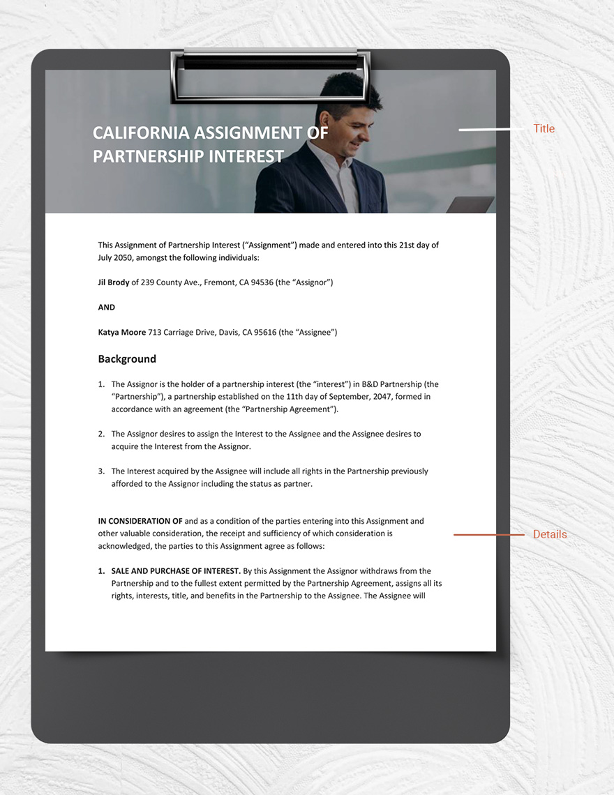 California Assignment Of Partnership Interest Template