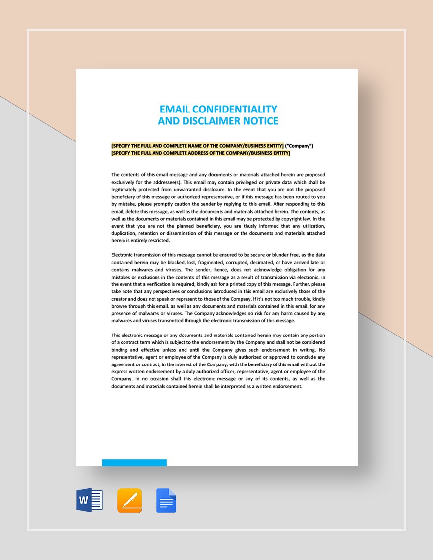 Email Confidentiality and Disclaimer Notice Template