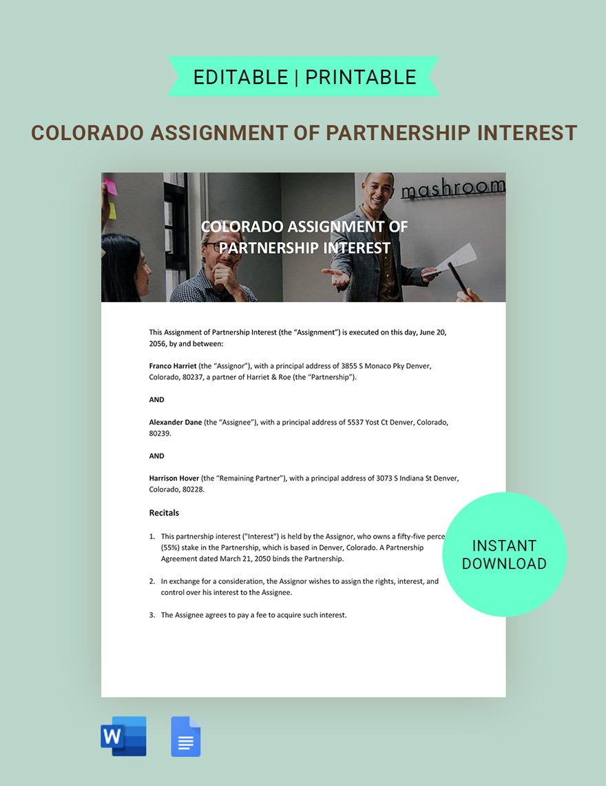 Colorado Assignment Of Partnership Interest Template