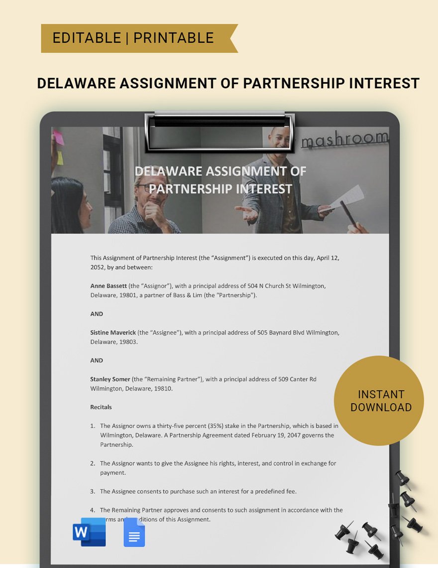 Delaware Assignment Of Partnership Interest Template