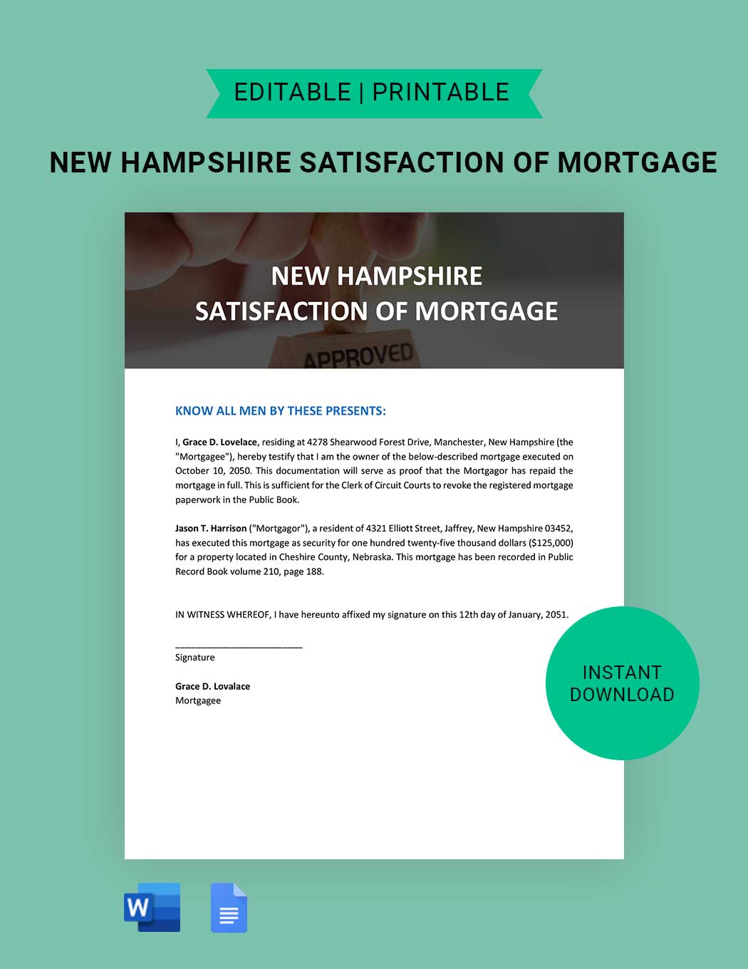 New Hampshire Satisfaction Of Mortgage Template