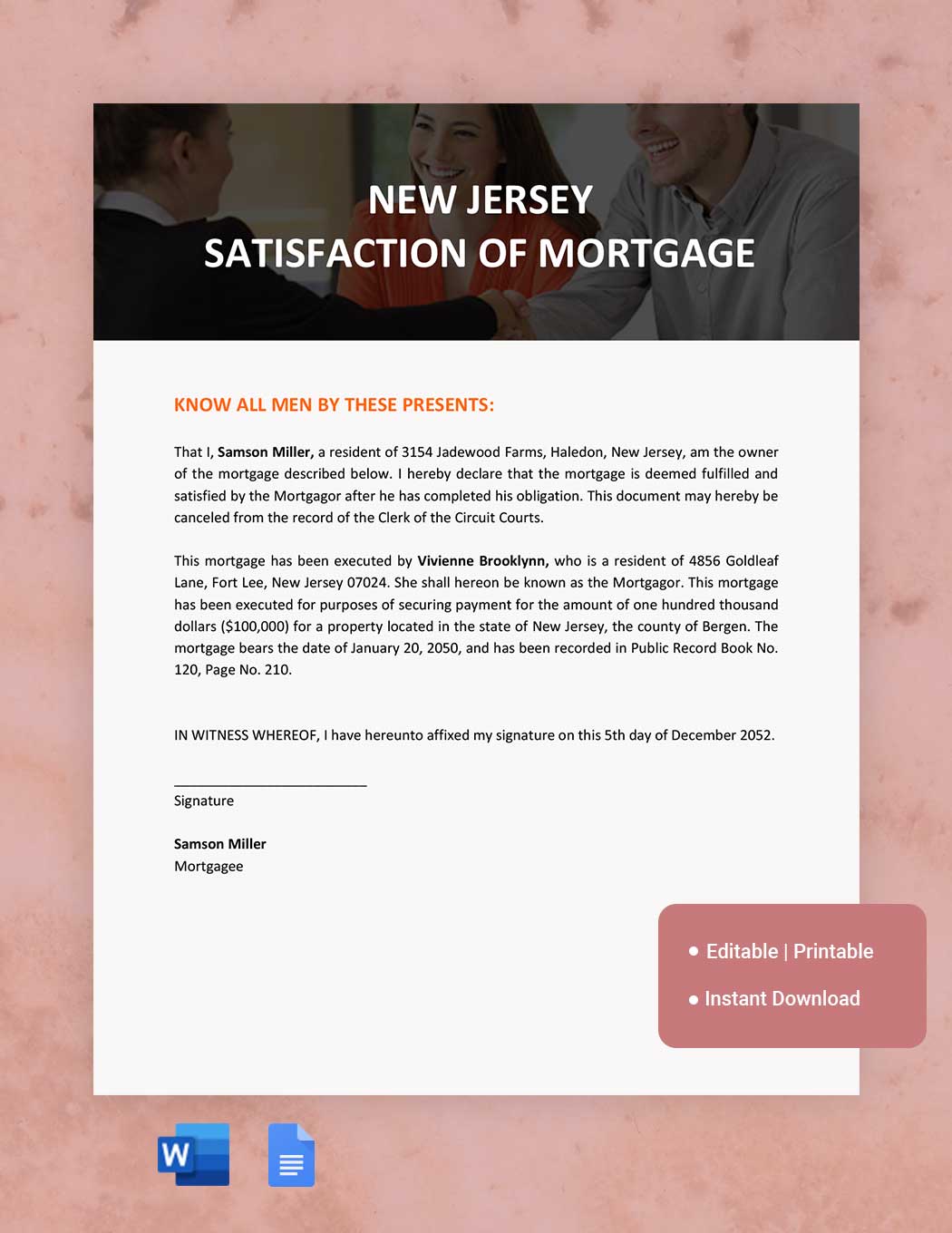 New Jersey Satisfaction Of Mortgage Template