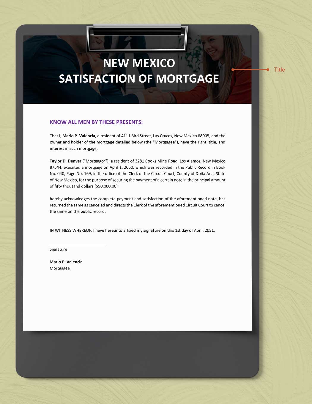 New Mexico Satisfaction Of Mortgage Template