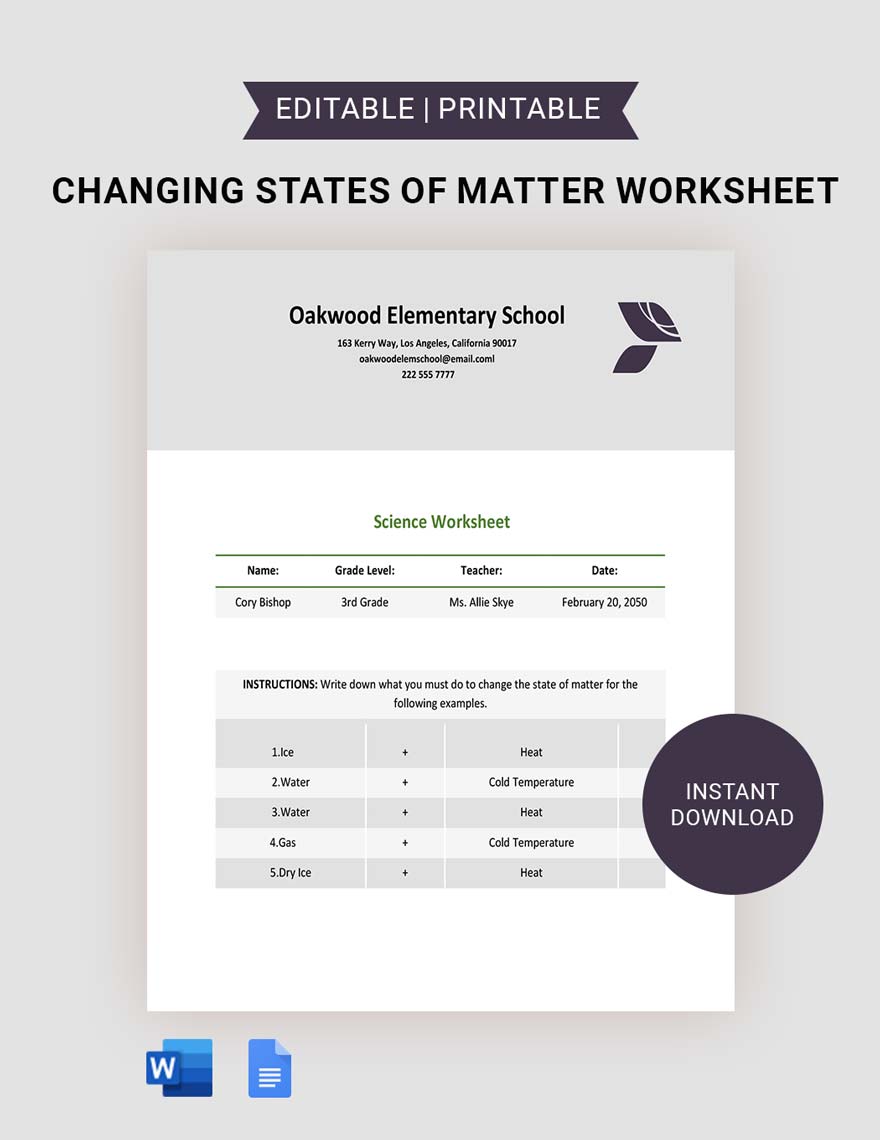 Changing States Of Matter Worksheet