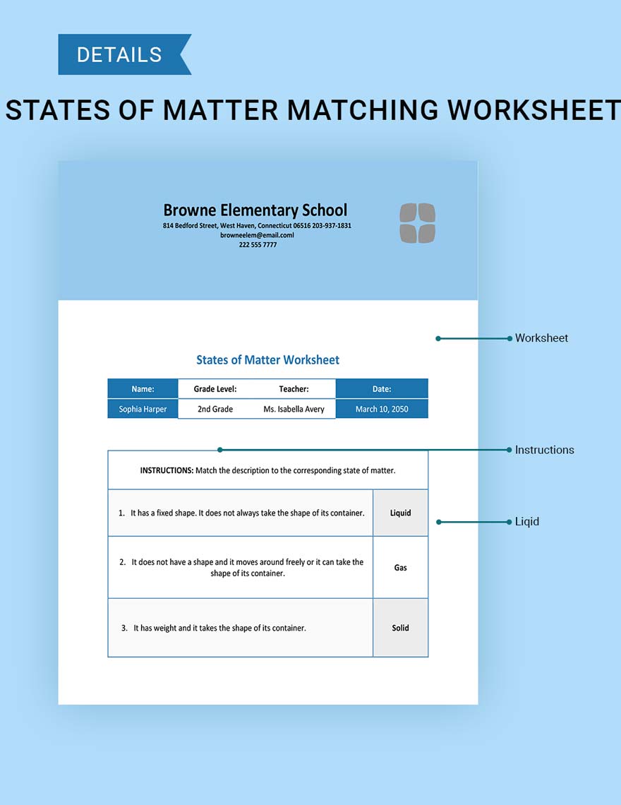 States Of Matter Matching Worksheet