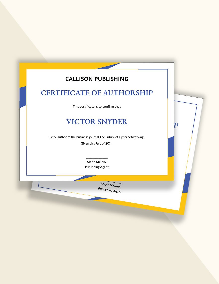 Authorship Certificate Template