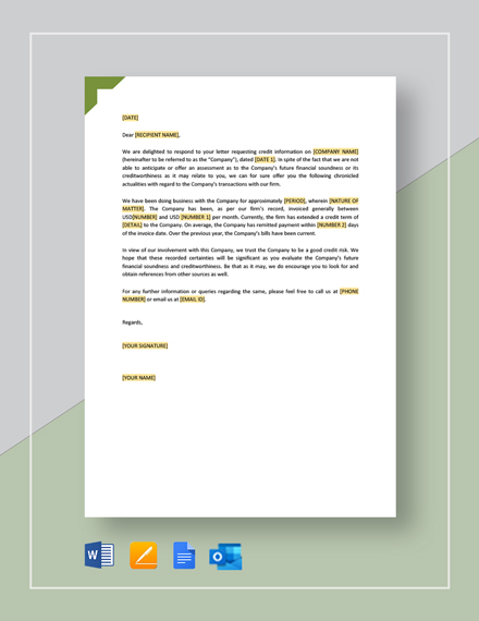 Free Credit Reference Letter Template - Google Docs, Word | Template.net