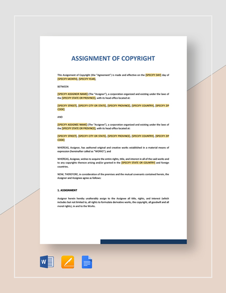 Copyright Assignment Agreement Template