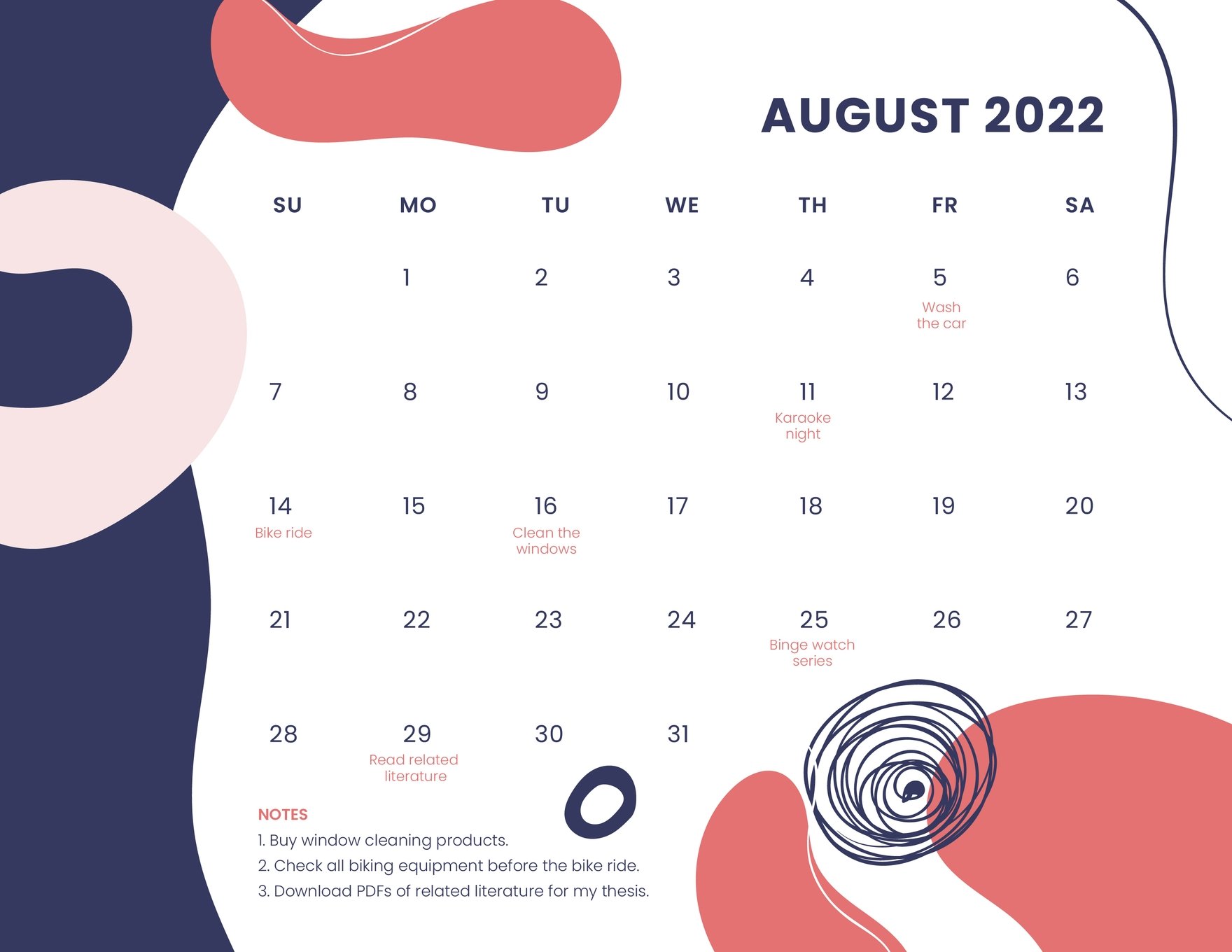 Aesthetic August 2022 Calendar