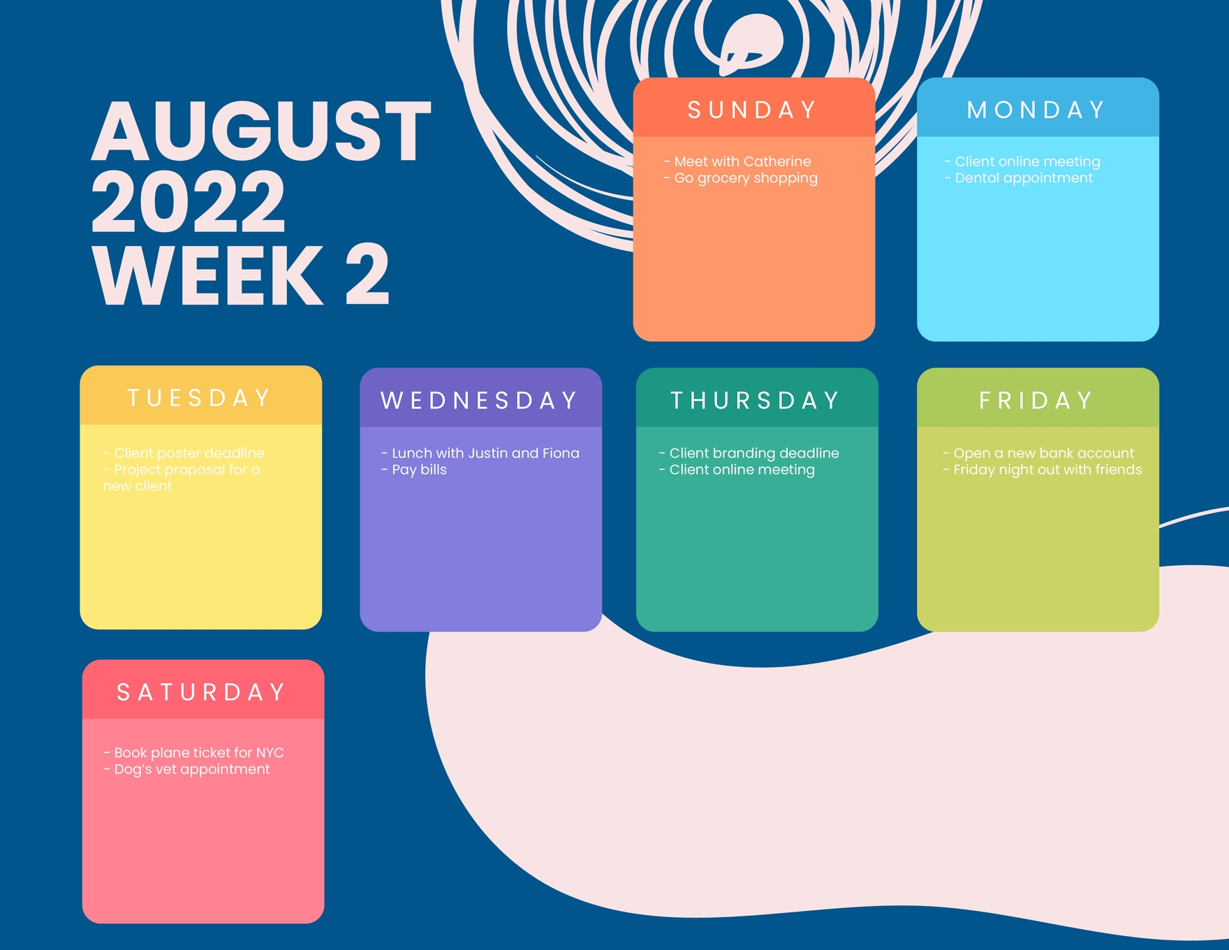 Free Weekly August 2022 Calendar