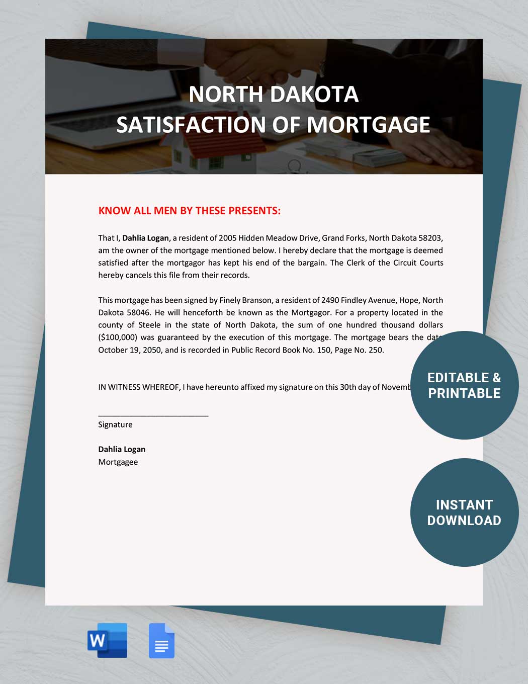 North Dakota Satisfaction Of Mortgage Template