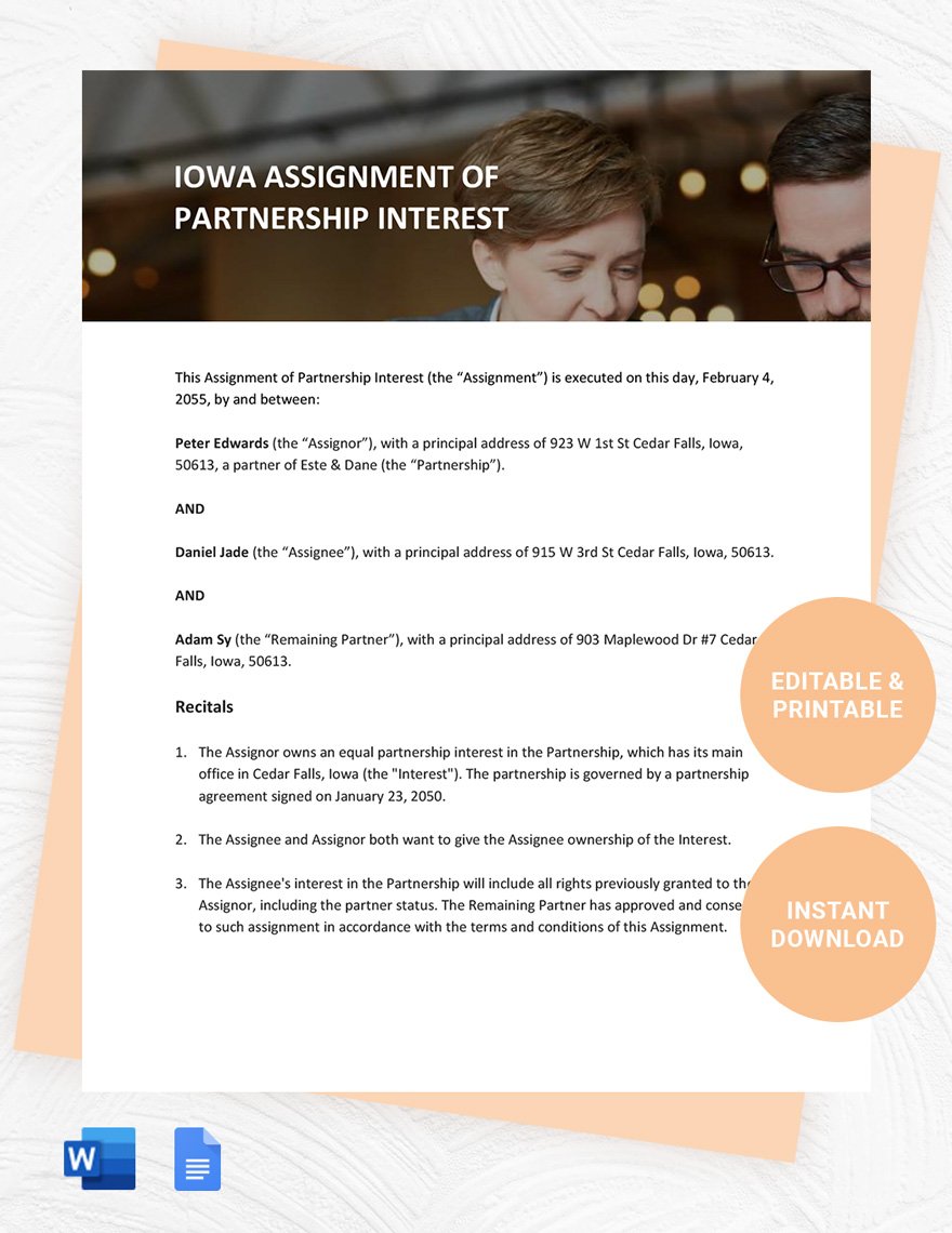 Iowa Assignment Of Partnership Interest Template