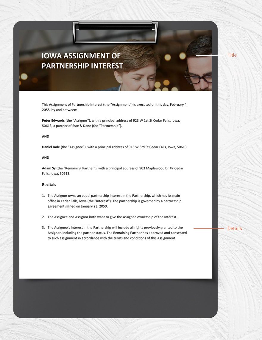 Iowa Assignment Of Partnership Interest Template