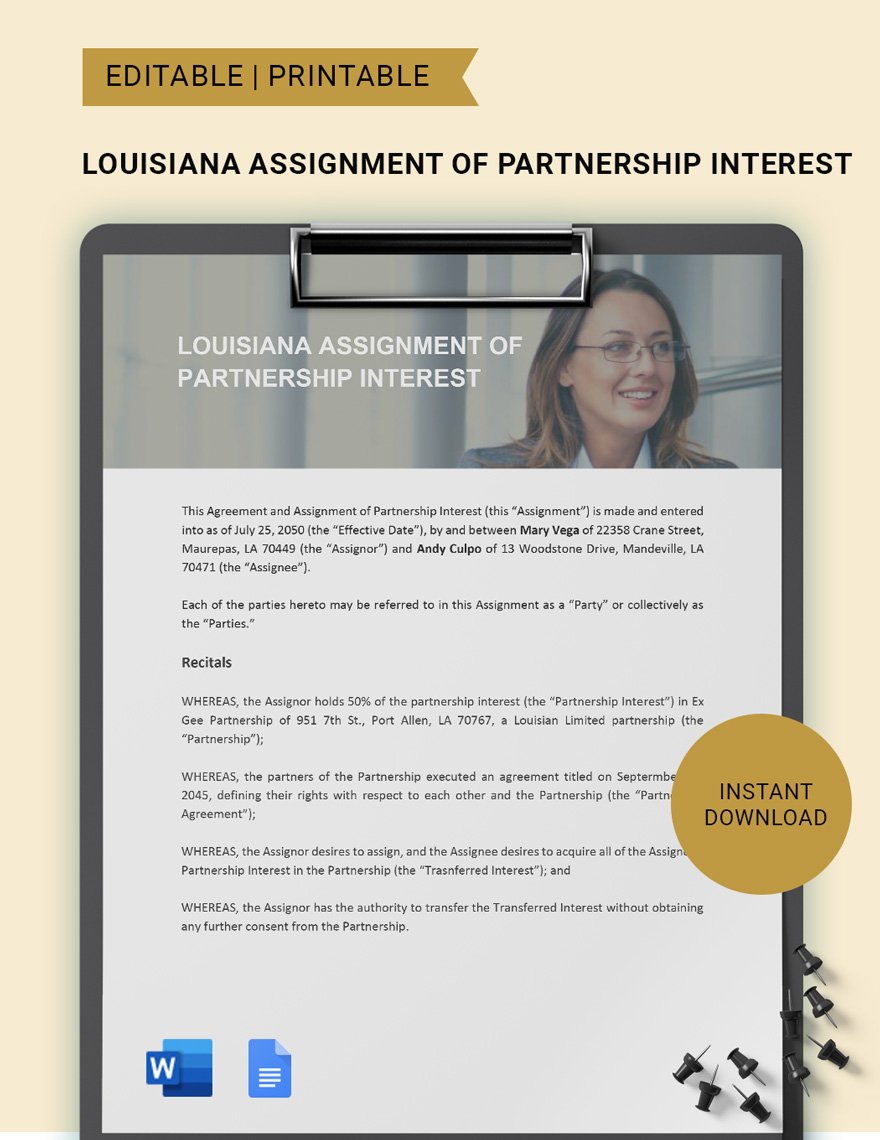 Louisiana Assignment Of Partnership Interest Template