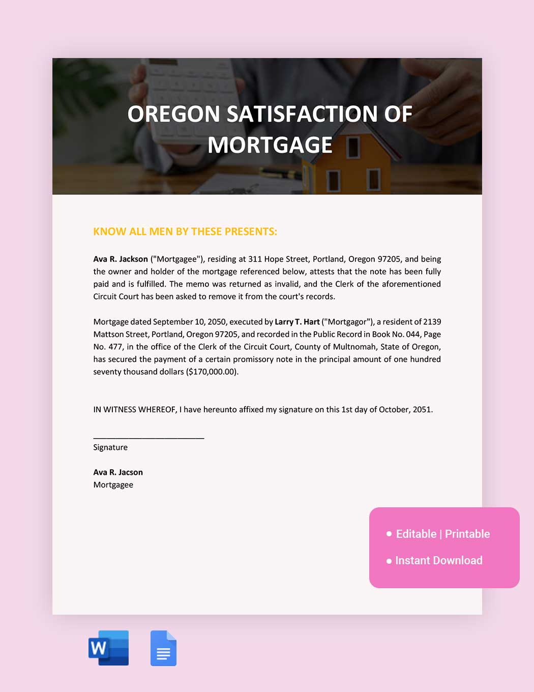 Oregon Satisfaction Of Mortgage Template