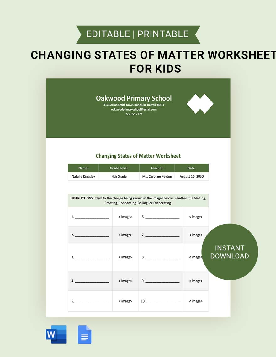 Changing States Of Matter Worksheet For Kids