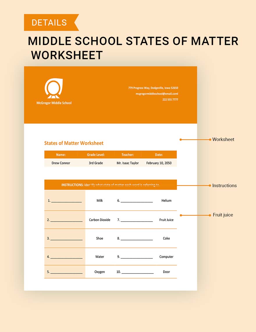 Middle School States Of Matter Worksheet