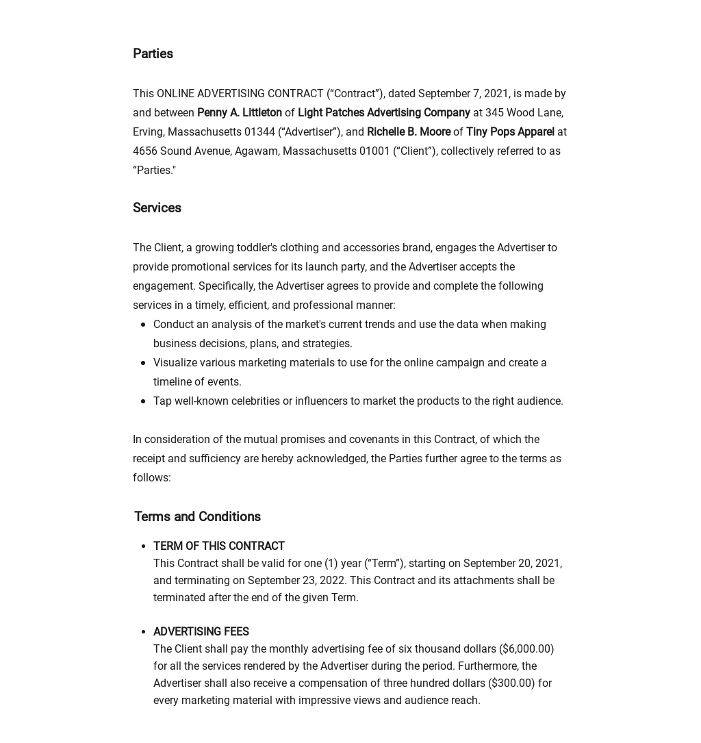 Free Internet Advertising Contract Template