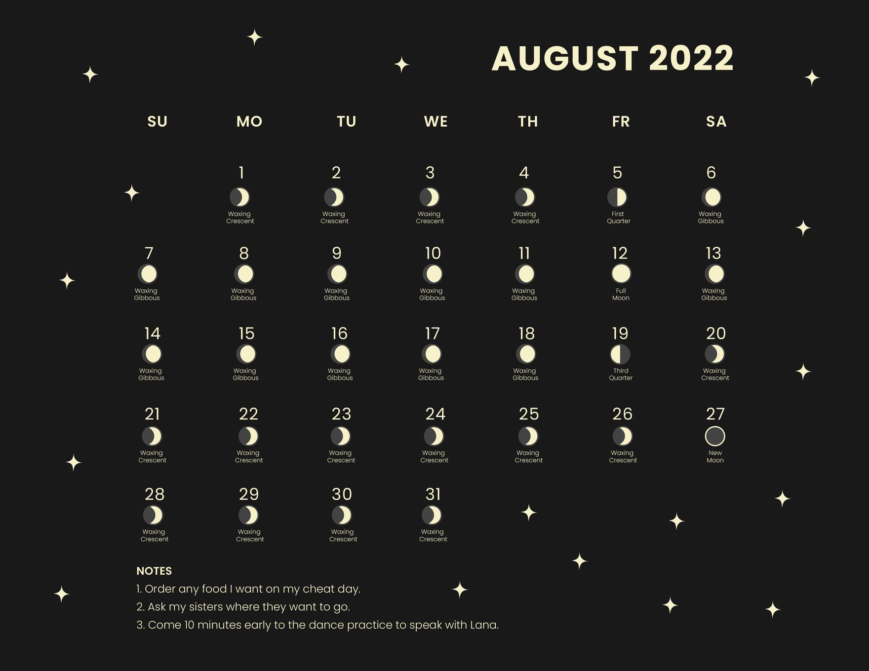 August 2022 Calendar With Moon Phases