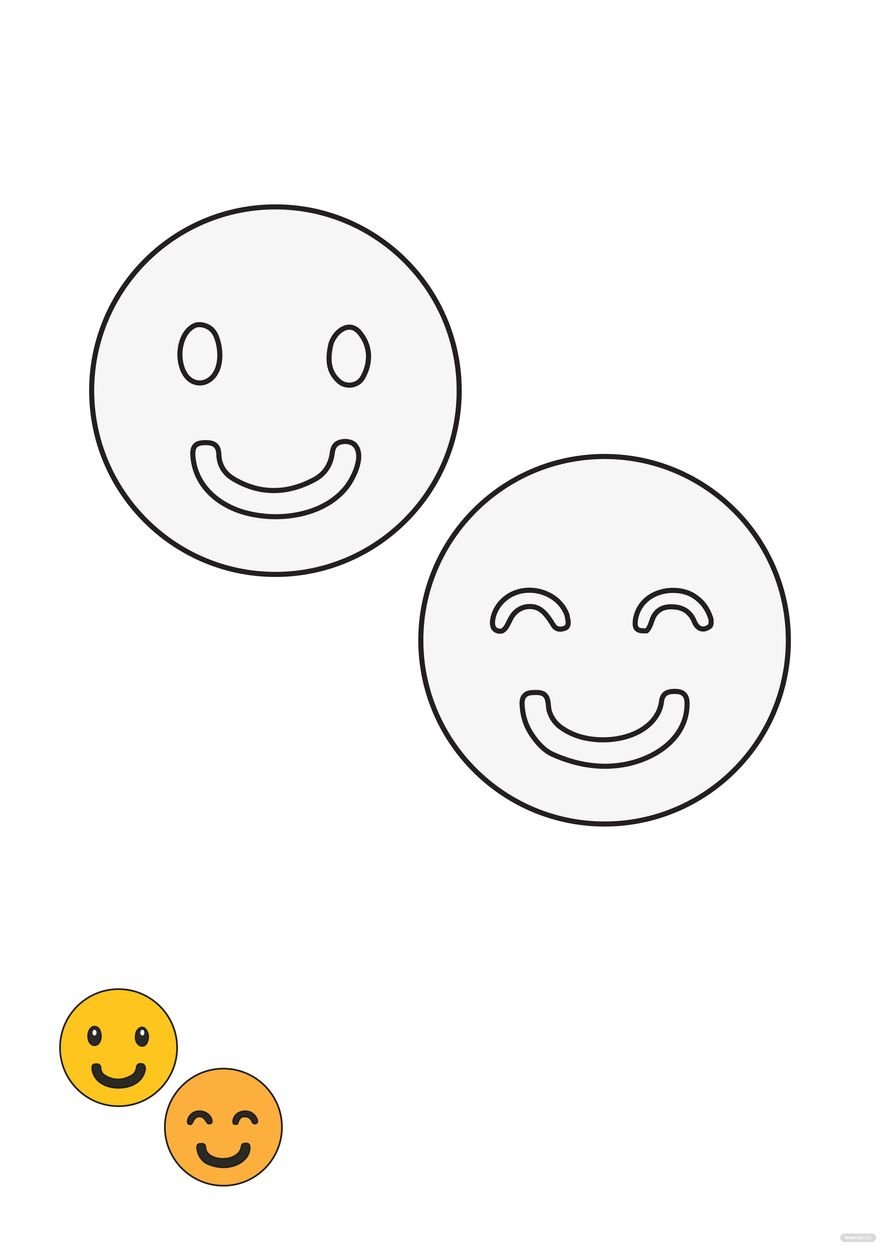 Flat Smiley coloring page in PDF, JPG