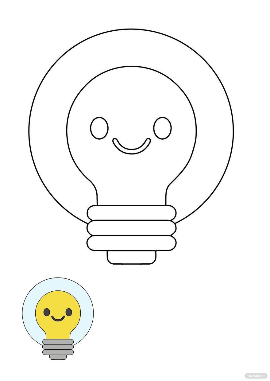 Light Bulb Smiley coloring page in PDF, JPG