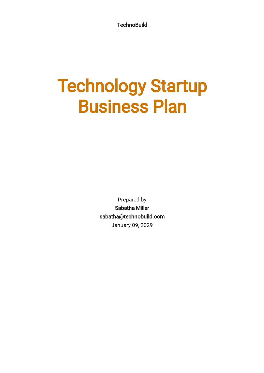 sample business plan technology startup