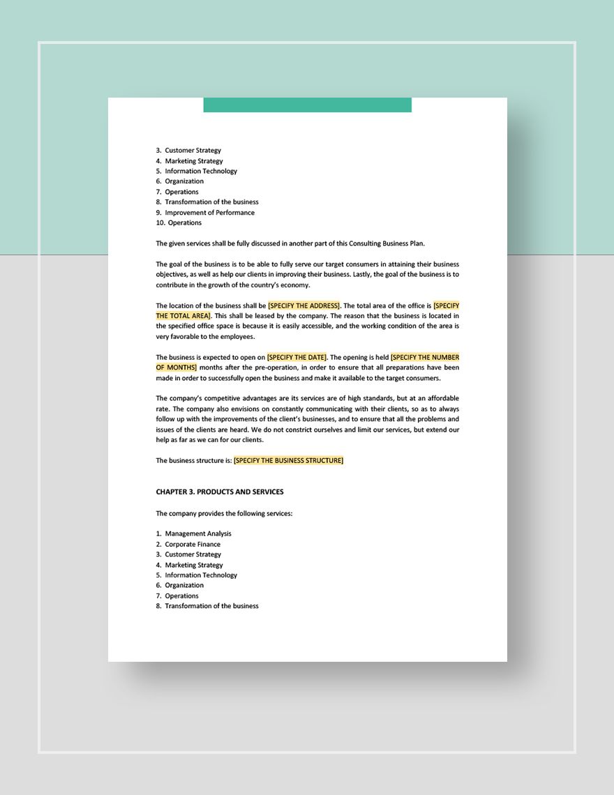 business plan template for management consulting